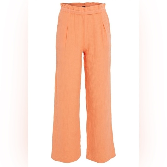 Bobi Revolve Paper Bag Waist Wide Leg Cotton Pant in Hot Coral Size XS NWT! - Picture 7 of 8